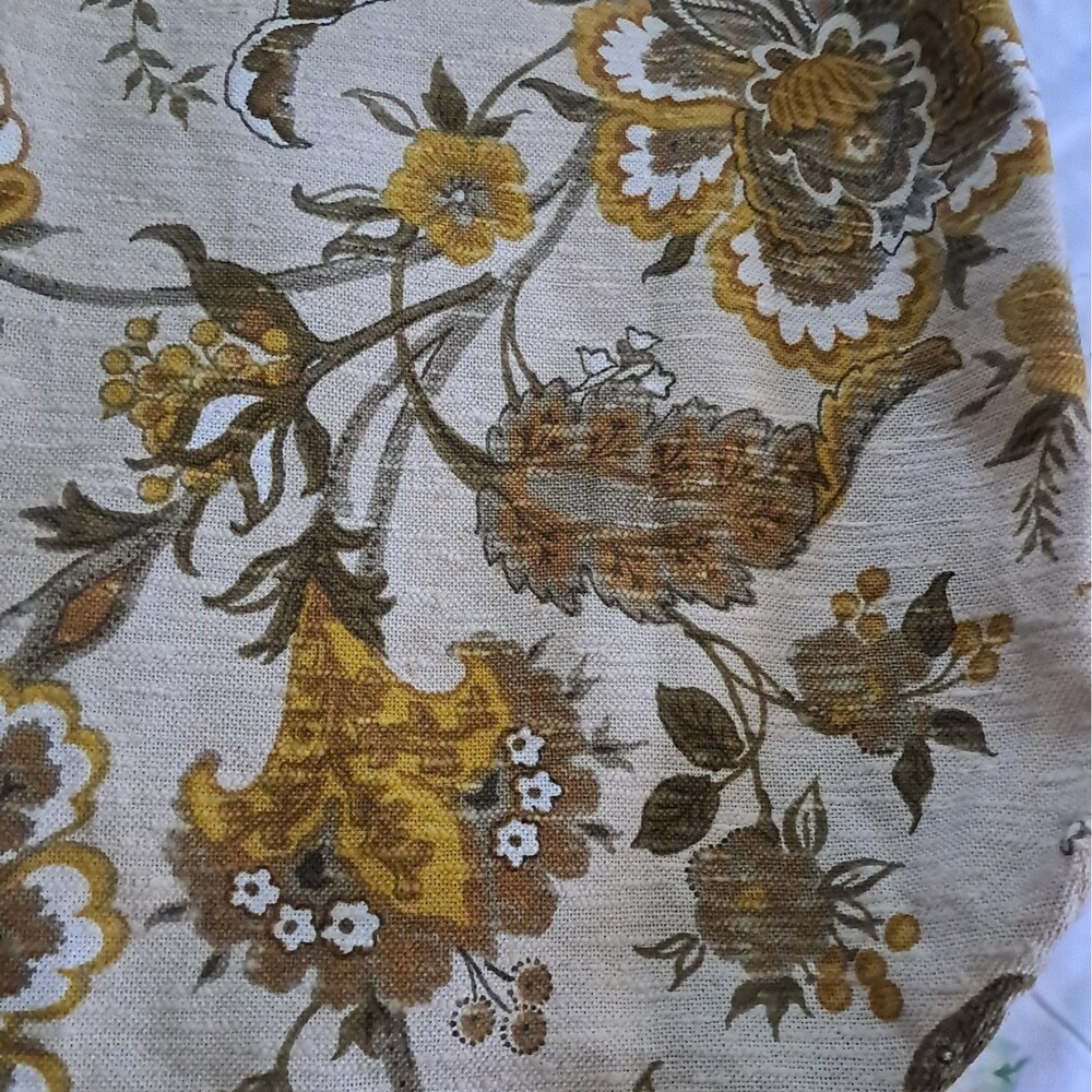 30x30 Heavy Fringed Floral Table Cover 70s Gold Green Brown Retro Vintage